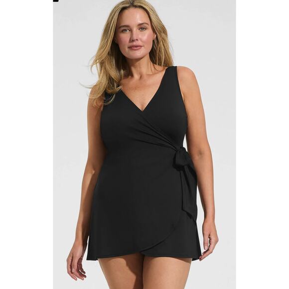 Lands' End Other - Lands End Wrap & Side Tie Swim Dress Swimsuit | 16W, Black